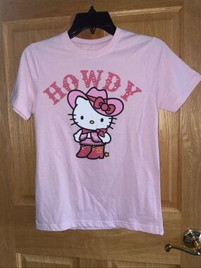 NWT Hello Kitty (Girl’s L) Pink 'Howdy' Jeweled Western Graphic Tee